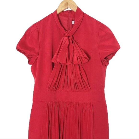 AEFFE SPA Red 100% Silk Pleated Bow Tie Cocktail Dress Women's Size 8 - Picture 10 of 16